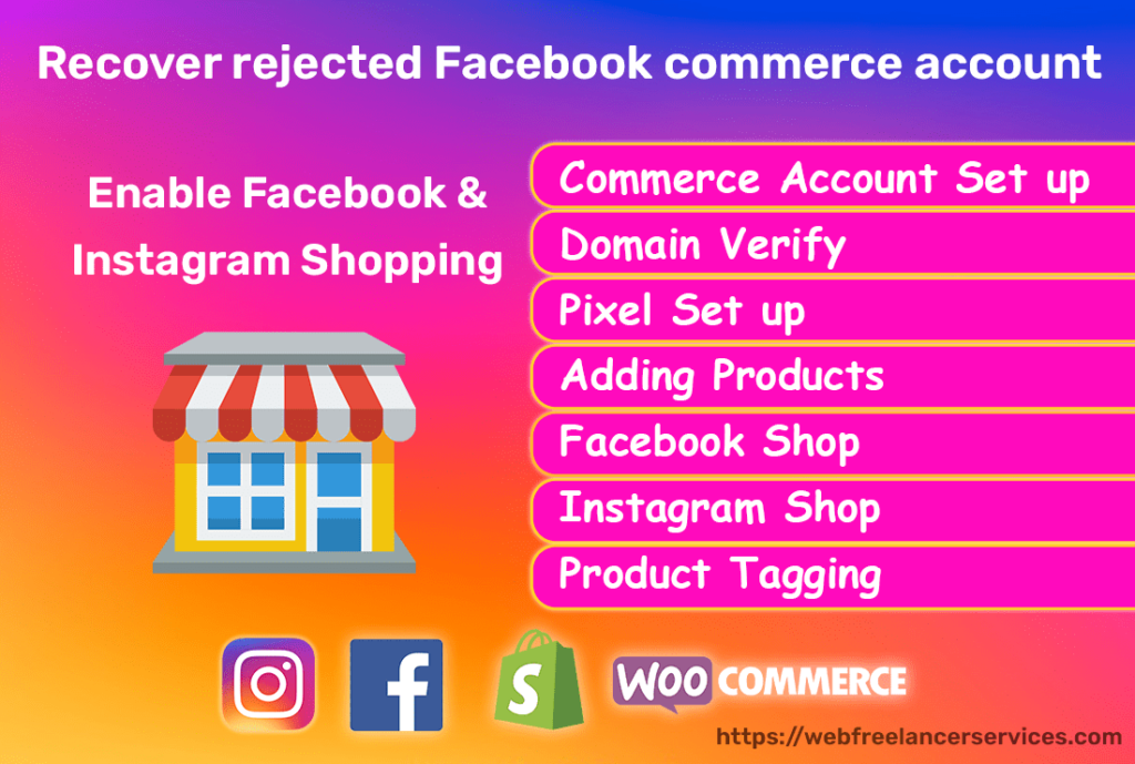 Facebook Commerce Account, Facebook Shop, and Instagram Shop Set